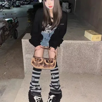Japon Yıldız bacak ısıtıcıları çorap çizgili JK bot paçaları Lolita Çorap Harajuku Örgü çorap Setleri Uyluk Jartiyer y2k sıcak kız Aksesuarları Görüntü 2
