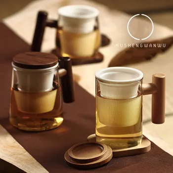 Japon tarzı yaratıcı cam bardak ofis basit çay bardağı seramik astar filtre kadın küçük taze