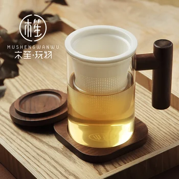 Japon tarzı yaratıcı cam bardak ofis basit çay bardağı seramik astar filtre kadın küçük taze Görüntü 2