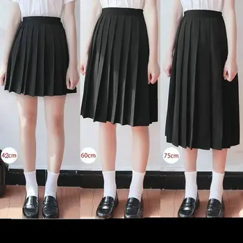 Japon Öğrenci Kız Etek okul üniforması Düz Renk Takım Elbise Pilili Etek Kısa / Orta / Uzun Lise Elastik Bel Elbise