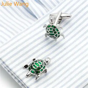 Julie Wang 1 Çift Pirinç Kaplumbağa Kol Düğmeleri erkek Fransız Gömlek Manşet Düğmeleri Yüksek Kaliteli Yeşil Kollu Tırnak Iş Hediye