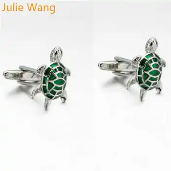 Julie Wang 1 Çift Pirinç Kaplumbağa Kol Düğmeleri erkek Fransız Gömlek Manşet Düğmeleri Yüksek Kaliteli Yeşil Kollu Tırnak Iş Hediye Görüntü 2