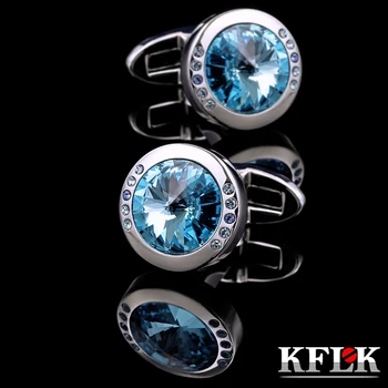KFLK Takı gömlek amall kol düğmesi Unisex Marka Mavi Kristal manşet Düğmesi Yüksek Kaliteli Lüks Düğün Damat misafirler