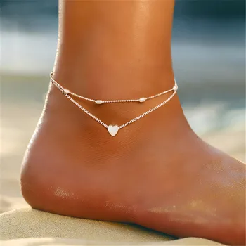KOtık Basit Kalp Altın Gümüş Renk Halhal Kadınlar İçin Link Zinciri Boncuk Halhal Bilezik Bacak Plaj Tatil ayak takısı