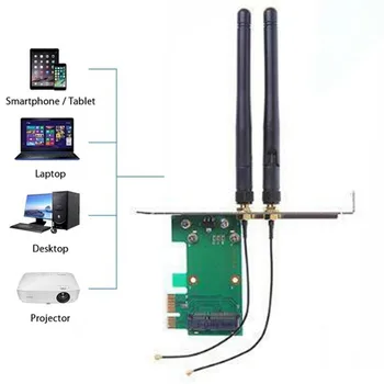 Kablosuz Wifi Ağ Kartı Mini Pcı-E Pcı-E 1x Masaüstü Adaptörü + 2 Antenler Mini Pcı-E Pcı-E adaptör yükseltici kartı Görüntü 2