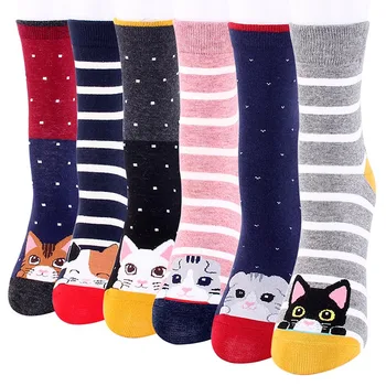 Kadın Karikatür hayvanlı çoraplar Renkli Kedi Çizgili Pamuklu Çorap Bayanlar Ve kadın Klasik Sıcak Gelgit Sevimli Pop Kore Çorap Kadın