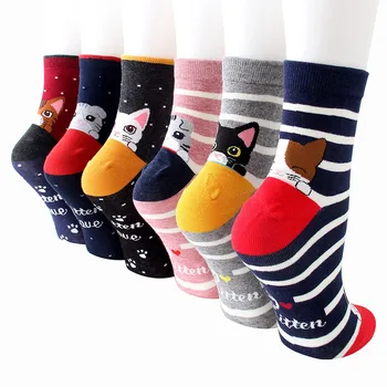 Kadın Karikatür hayvanlı çoraplar Renkli Kedi Çizgili Pamuklu Çorap Bayanlar Ve kadın Klasik Sıcak Gelgit Sevimli Pop Kore Çorap Kadın Görüntü 2