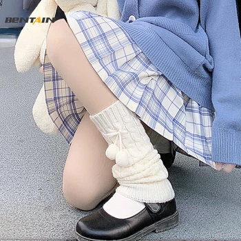 Kadın Lolita Çorap bacak ısıtıcısı s Beyaz Top Örme Uzun Diz ayak koruyucu Bayanlar Kızlar Sonbahar Kış Bahar Kol bacak ısıtıcısı Çorap