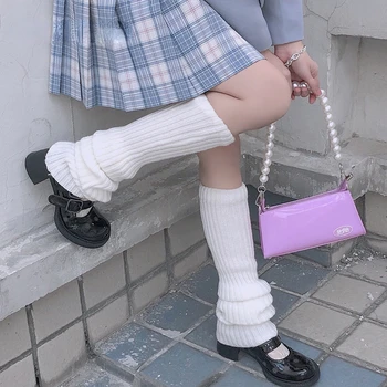 Kadın Lolita Çorap bacak ısıtıcısı s Beyaz Top Örme Uzun Diz ayak koruyucu Bayanlar Kızlar Sonbahar Kış Bahar Kol bacak ısıtıcısı Çorap Görüntü 2
