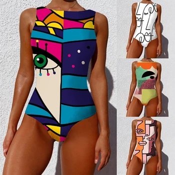 Kadın Mayo 2022 Anime Moda Geometrik Uzay Desenleri Tek parça kadın Mayo Seksi Monokini Soyut Tarzı Bikini