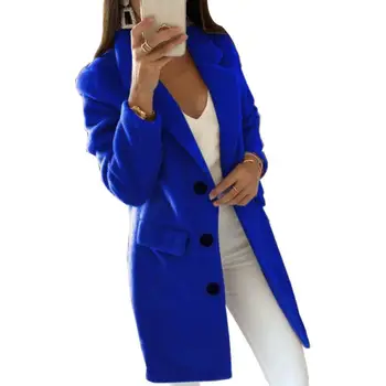 Kadın kış ceket Uzun Tarzı Tüm Maç Sonbahar Kış Uzun Kollu Hırka Düz Renk Kadın Yaka Blazer Ceket Ceket
