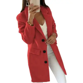 Kadın kış ceket Uzun Tarzı Tüm Maç Sonbahar Kış Uzun Kollu Hırka Düz Renk Kadın Yaka Blazer Ceket Ceket Görüntü 2
