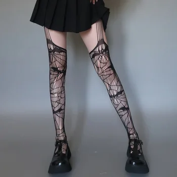 Kadın Örümcek Lolita file çoraplar Japon JK Tayt Kalp Gotik Kadın Tayt Çorap Cosplay Dantel Cadılar Bayramı Çorap
