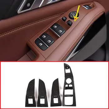 Karbon Fiber Stil ABS Krom Araba Pencere Kaldırma Düğmesi Çerçeve Trim İçin BMW X5 G05 X7 G07 2019 Sol El Sürücü