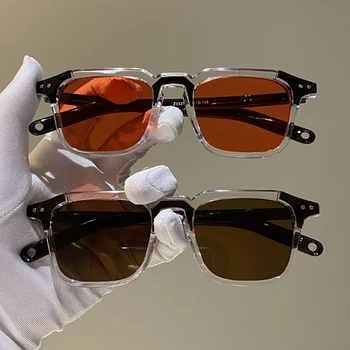 Kare Güneş Gözlüğü Adam 2022 Moda Kore Tarzı Şeffaf güneş gözlüğü Erkek Şeker Renkler Vintage Temizle Ayna Gafas De Sol
