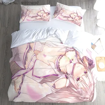 Karikatür Anime nevresim takımı Kız Erkek Nevresim Yatak Odası Sevimli Seksi Kız Yorgan yatak örtüsü seti Ev Tekstili Güzel Nevresim Görüntü 2