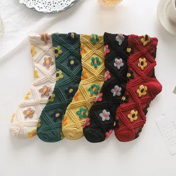 Kawaii Çiçek Sonbahar Kış Bahar Kadın Çorap Pamuk Japon Kore Tarzı komik çoraplar Kadın 12001