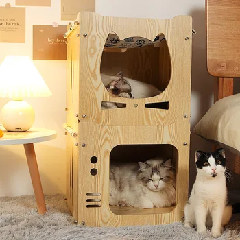 Kedi Yuva Kedi Hamak Kedi Villa Kedi Dolabı Kedi Yavru Ahşap Ev Kedi Yatak Ayrılabilir Çok katmanlı Pet Uyku Evi Kedi Malzemeleri