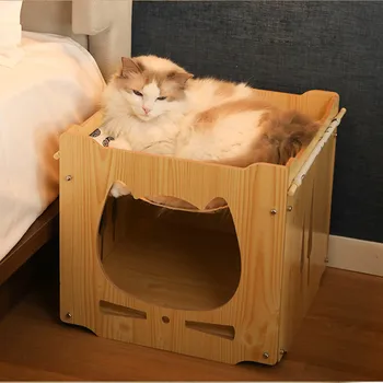 Kedi Yuva Kedi Hamak Kedi Villa Kedi Dolabı Kedi Yavru Ahşap Ev Kedi Yatak Ayrılabilir Çok katmanlı Pet Uyku Evi Kedi Malzemeleri Görüntü 2