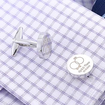 Kişiselleştirilmiş Erkek Gömlek Kol Düğmeleri Özel Kazınmış kol düğmeleri Düğmeleri Düğün Hediyeleri LOGO Gümüş Yuvarlak Kol Düğmesi Erkekler Takı Manşetleri Görüntü 2