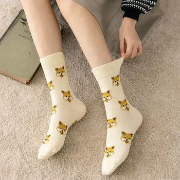 Kore Moda Kadın Tarzı Karikatür Çorap Komik Akita Köpek Pomeranian Dalmaçyalı Baskı Çorap Harajuku Kawaii Kız Çorap