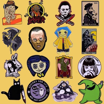 Korku Filmi Maskesi Karikatür Emaye Pin Broş Yaratıcı Korku Metal Broş Pins Denim Şapka Rozeti Yaka Takı Cadılar Bayramı hediyeler