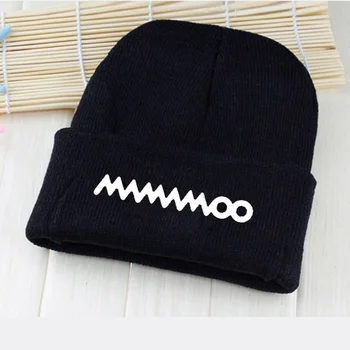 Kpop MAMAMOO Unisex Örme Şapka Bere Şapka Yumuşak Baskılı Kap (Siyah Pembe)
