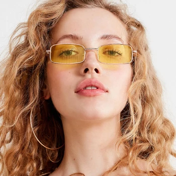 Küçük Çerçeve Sarı Tonları Kare Güneş Gözlüğü Kadın / erkek Oval Marka Tasarımcısı Vintage Moda Pembe güneş gözlüğü Oculos De Sol