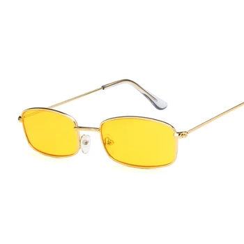 Küçük Çerçeve Sarı Tonları Kare Güneş Gözlüğü Kadın / erkek Oval Marka Tasarımcısı Vintage Moda Pembe güneş gözlüğü Oculos De Sol Görüntü 2