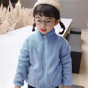 Kız Ceket 2021 Sonbahar Yeni Erkek Sıcak Düz Renk Sevimli kışlık kıyafet çocuk Kore Gevşek Rahat Fermuar Üst