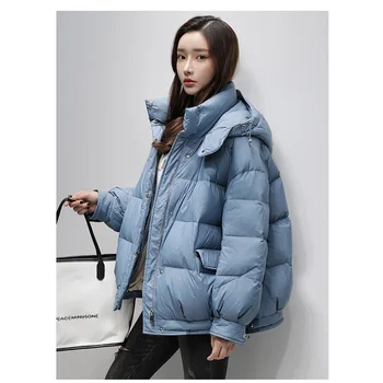 Kış Aşağı Pamuk Ceket Kadınlar Yeni Kapşonlu Casual Sıcak Ekmek Giyim Kore Siyah Mavi Sarı Moda Kısa Parkas Ceket N1289 Görüntü 2