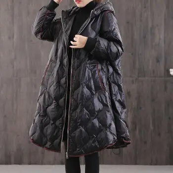 Kış Kadın Gevşek Uzun Pamuk kapitone ceket Kapşonlu Katı Parka Mont Rahat Sıcak Giyim Kadın Kar Giyim