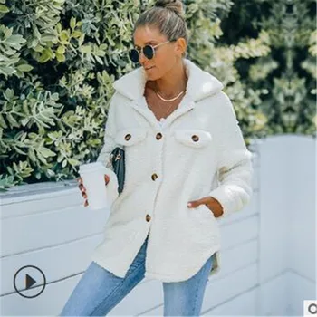 Kış Moda Kadın Peluş sıcak tutan kaban Düz Renk Turn-aşağı Yaka Uzun Kollu Palto Ceket Rahat Gevşek Pamuk kapitone ceket
