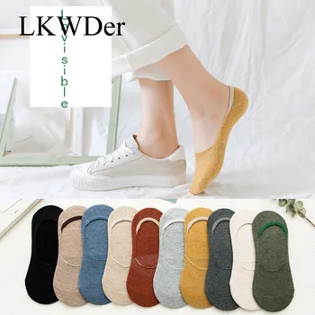 LKWDer 10 adet = 5 pairs Kadın Çorap Terlik Saf Renk Moda Vahşi Sığ Ağız Görünmez Çorap Yaz Sonbahar Kadın Tekne Çorap Görüntü 2