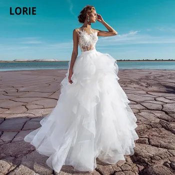 LORIE Vintage düğün elbisesi Ayrılabilir Etek ile O-boyun Aplikler Dantel Tül İki Adet Gelin Törenlerinde 2021 suknia ślubna
