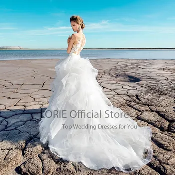LORIE Vintage düğün elbisesi Ayrılabilir Etek ile O-boyun Aplikler Dantel Tül İki Adet Gelin Törenlerinde 2021 suknia ślubna Görüntü 2