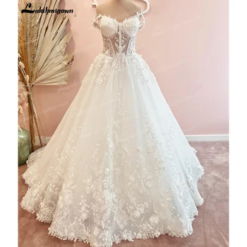 Lakshmigown Kapalı Omuz Dantel düğün elbisesi 2022 Vestidos de Boda Şapel Tren Seksi gelin elbiseleri estido de noiva praiano