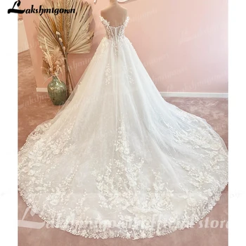 Lakshmigown Kapalı Omuz Dantel düğün elbisesi 2022 Vestidos de Boda Şapel Tren Seksi gelin elbiseleri estido de noiva praiano Görüntü 2