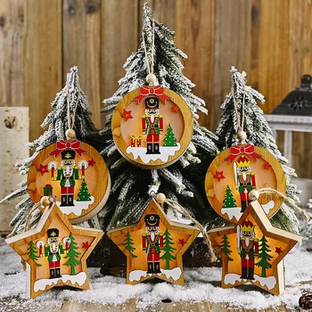 Led ışık Ahşap Fındıkkıran asker Kolye Noel Ağacı Süsler DIY Ahşap El Sanatları Çocuklar Hediye Ev Noel Partisi Süslemeleri için