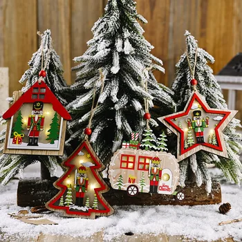 Led ışık Ahşap Fındıkkıran asker Kolye Noel Ağacı Süsler DIY Ahşap El Sanatları Çocuklar Hediye Ev Noel Partisi Süslemeleri için Görüntü 2
