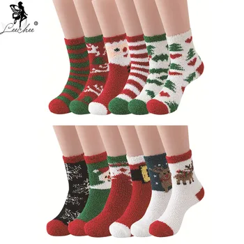 Leechee Kadın Noel Çorap Noel Baba Geyik Mercan Kadife Orta Çorap Ağacı Kar Tanesi Elk Kar Ekip Tüp Mutlu Çorap