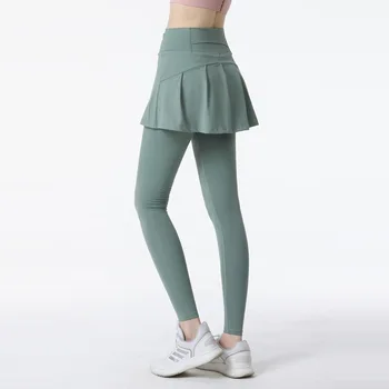 Logo ile Kadın Artı Boyutu Yoga Pantolon Etekler Ekli Yüksek Bel Spor Salonu Tayt Spor Giyim Egzersiz Spor Görüntü 2