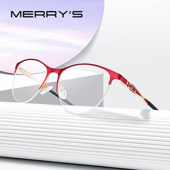 MERRYS tasarım Kadın Kedi Göz Gözlük Çerçeve Moda Bayanlar Gözlük Retro Yarım Çerçeve Miyopi Reçete Optik Gözlük S2142