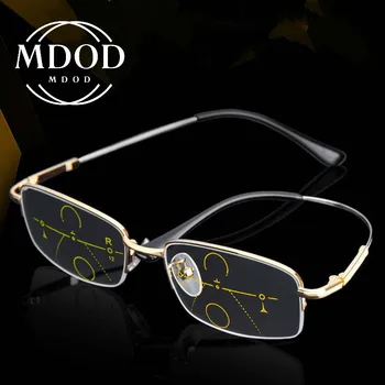 Metal Titanyum Multifokal okuma gözlüğü İlerici Bifokal Anti Mavi Işın UV Presbiyopik Gözlük Yarım Çerçeve Erkekler Kadınlar