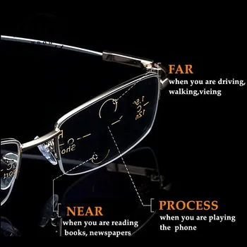 Metal Titanyum Multifokal okuma gözlüğü İlerici Bifokal Anti Mavi Işın UV Presbiyopik Gözlük Yarım Çerçeve Erkekler Kadınlar Görüntü 2