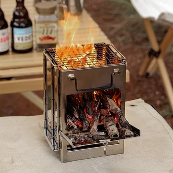 Mini Açık odun sobası Taşınabilir Kamp Piknik BARBEKÜ Seyahat Katlanır Paslanmaz Çelik odun sobası Kömür pişirme ızgarası