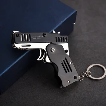 Mini Katlanır Tutabilir Anahtarlık Lastik Bant Tabancası Altı Patlamaları Yapılan Tüm Metal Silahlar Çekim Oyuncak Hediyeler Erkek Açık araçları Görüntü 2