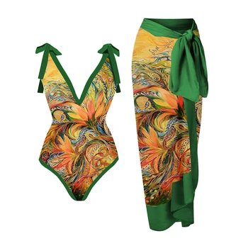 Moda Baskı Kravat Tek Parça Mayo Etek Sıkı kadın Bandaj kadın Yaz Yüzme Takım Elbise 2022 Lüks Şort Bourkini
