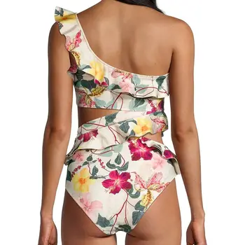 Moda Colorblock Çiçek Baskı Fırfır Tek Parça Mayo Mayo Kızlar İçin Yaz Plaj Kıyafeti mayo 2022 Lüks Görüntü 2