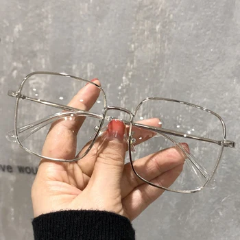 Moda Elmas Çivili Anti mavi ışık kadın miyopi gözlük Trend Büyük Boy Kare Gözlük Bilgisayar gözlükleri 0 -1.0~ -4.0 Görüntü 2